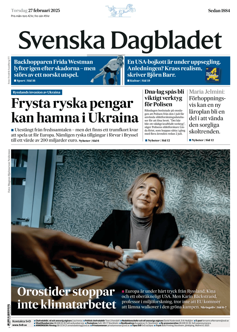 Prima-pagina-Svenska Dagbladet-edizione-di-oggi-20250227